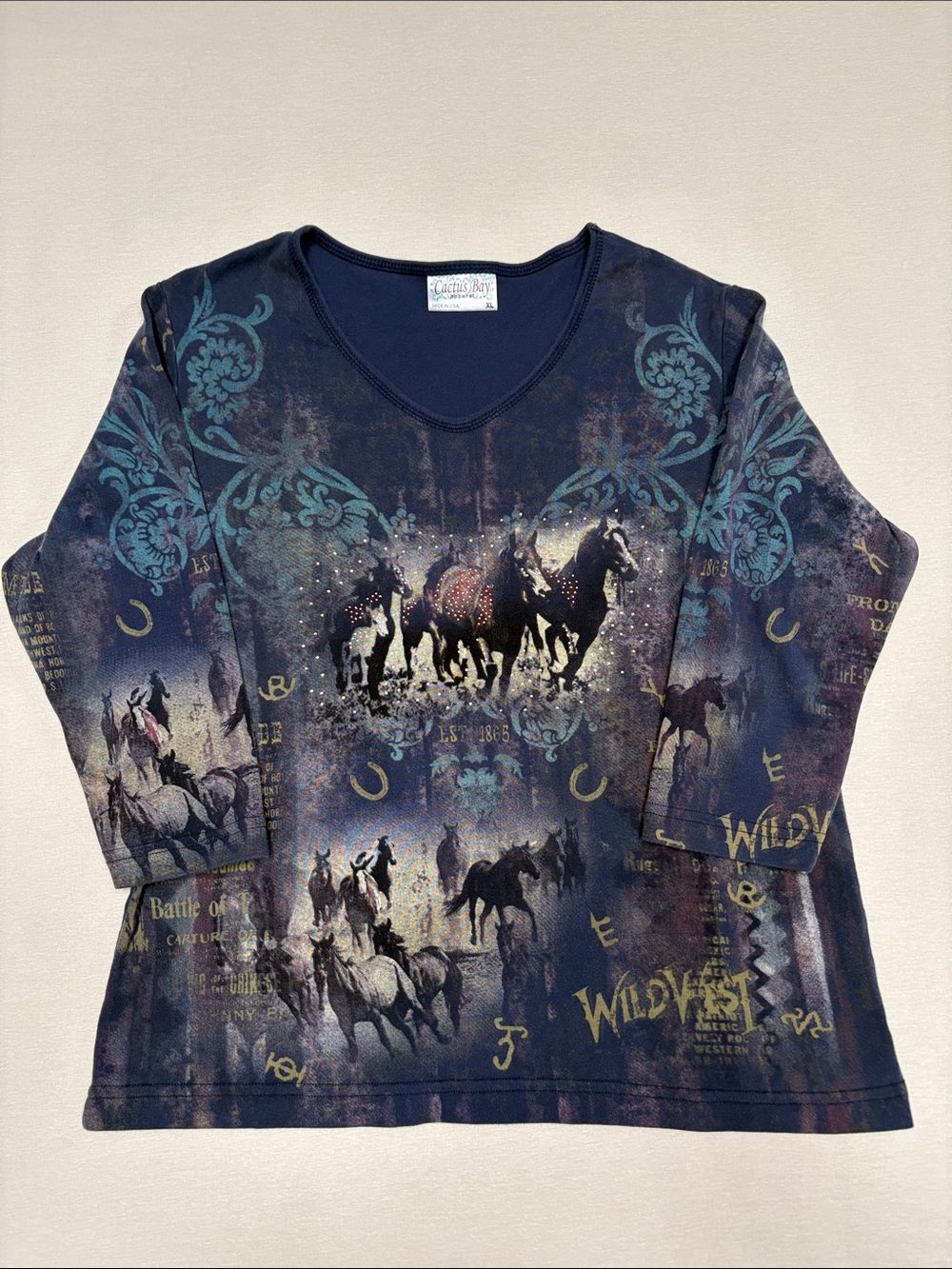 Wild West Horse Graphic Rhinestone 3/4 sleeved Tee